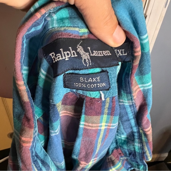 Ralph Lauren Blake Short Sleeve Button Down Shirt XL Blue Plaid 100% Cotton - Picture 3 of 4